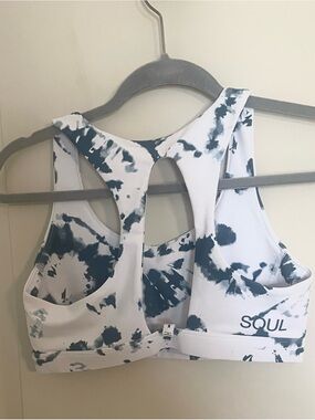 soulcycle White and Navy Tie-Dye Racerback Sports Bra